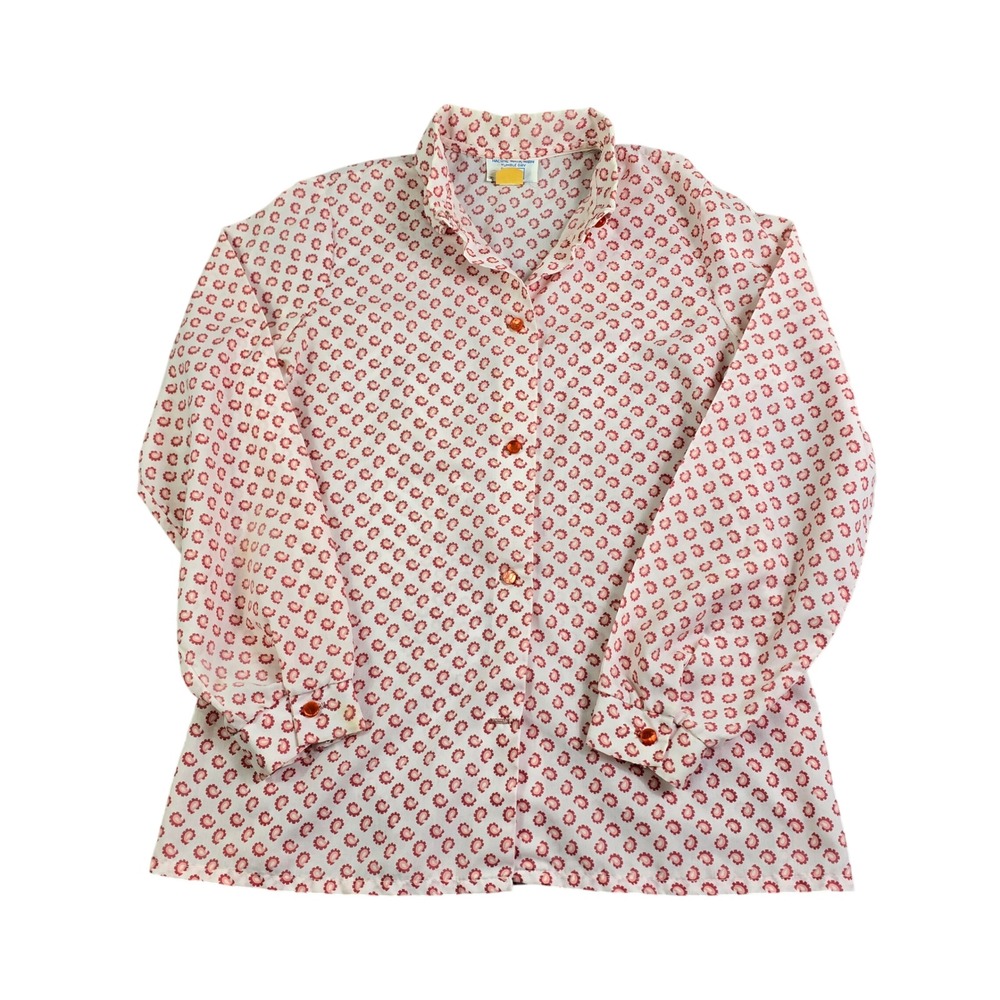 Vintage Sears Button Down Shirt Women‎ M White Pink Orange Paisley 70s ILGWU USA